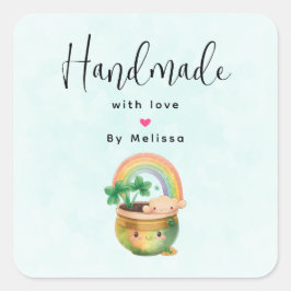 Handgemaakt met Love Garden Planter met regenboog Vierkante Sticker