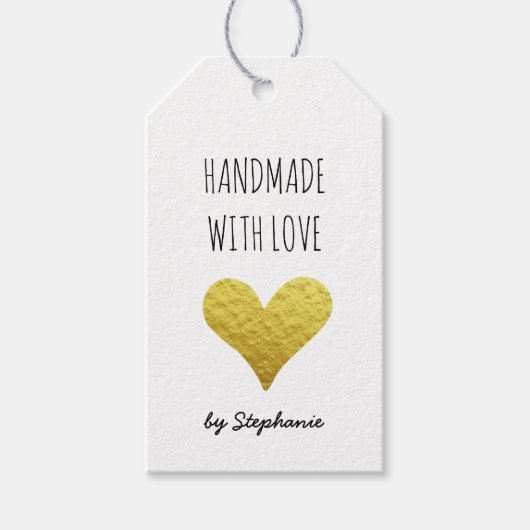 Handgemaakt met Love Gold Heart | Kraft Paper Rust Cadeaulabel (Voorkant)