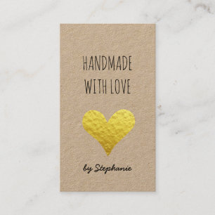 Handgemaakt met Love Gold Heart   Kraft Paper Rust Visitekaartje