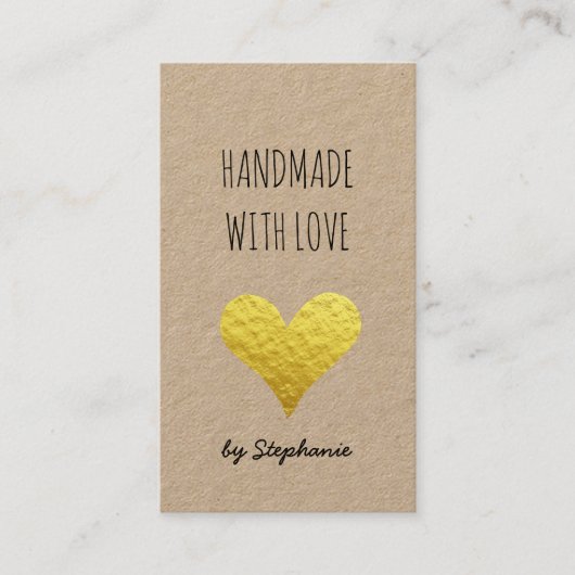 Handgemaakt met Love Gold Heart | Kraft Paper Rust Visitekaartje (Voorkant)