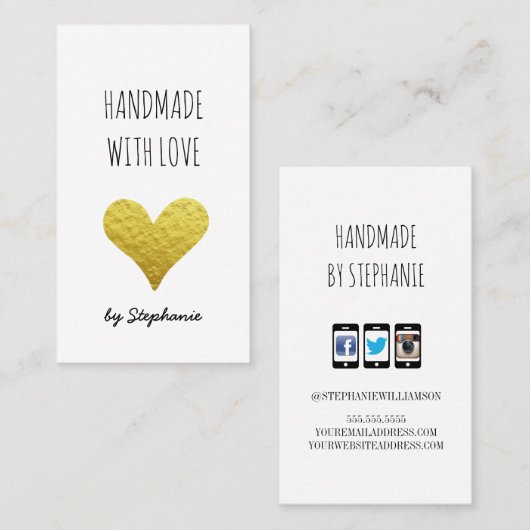 Handgemaakt met Love Gold Heart | Sociale media Visitekaartje (Voorkant / Achterkant)