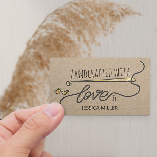 Handgemaakt met Love Gold Sewing Needle Kraft Visitekaartje