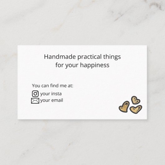 Handgemaakt met Love Gold Sewing Needle White Visitekaartje (Achterkant)