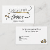 Handgemaakt met Love Gold Sewing Needle White Visitekaartje (Voorkant / Achterkant)