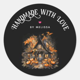 Handgemaakt met Love Haunted House Halloween Ronde Sticker