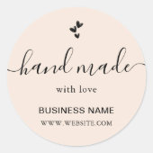 Handgemaakt met Love Heart Custom Bedrijfsnaam URL Ronde Sticker (Voorkant)