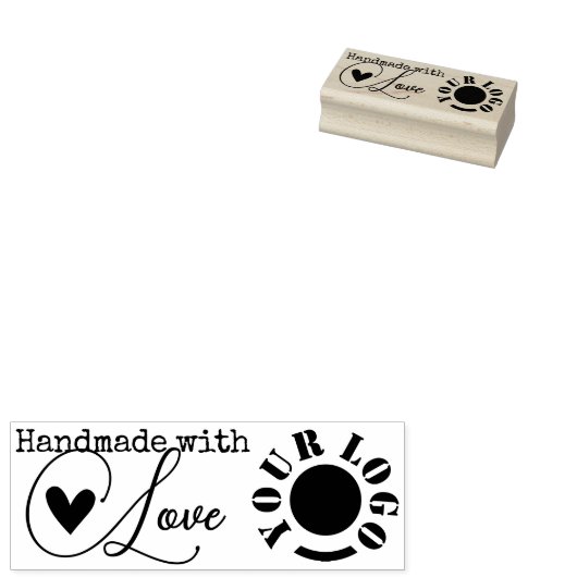 Handgemaakt met Love Heart Eenvoudig Stijlvol Logo Rubberstempel (Gestempeld)