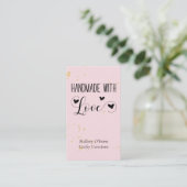 Handgemaakt met Love Heart Kalligrafie Pink Gold Visitekaartje (Staand voorkant)