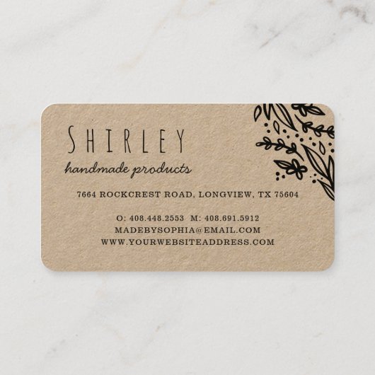 Handgemaakt met Love Heart Monogram Bloemontwerp Visitekaartje (Achterkant)