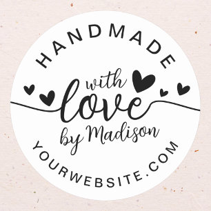 Handgemaakt met Love Heart Naam en URL Ronde Sticker