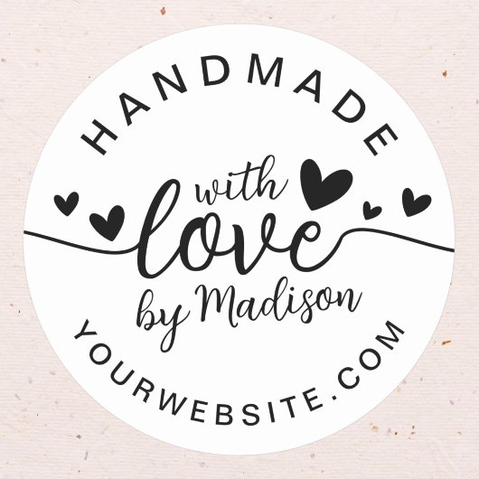 Handgemaakt met Love Heart Naam en URL Ronde Sticker