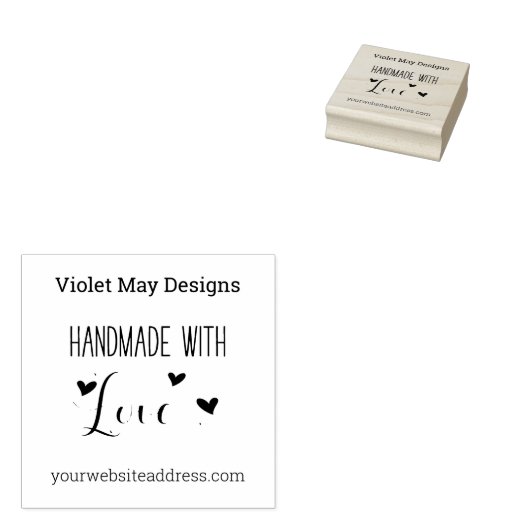 Handgemaakt met Love Hearts Aangepaste naam & Webs Rubberstempel (Gestempeld)