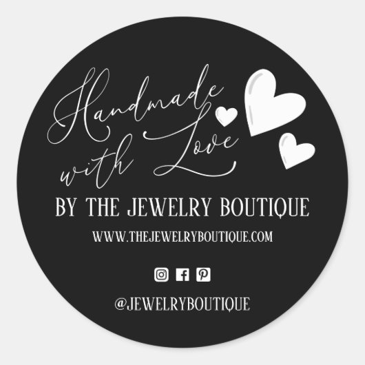 Handgemaakt met Love Hearts Script Etsy Home Craft Ronde Sticker (Voorkant)