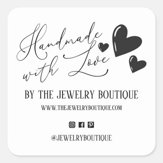 Handgemaakt met Love Hearts Script Etsy Home Craft Vierkante Sticker (Voorkant)