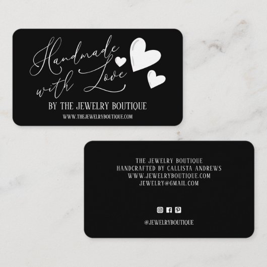 Handgemaakt met Love Hearts Script Etsy Home Craft Visitekaartje (Voorkant / Achterkant)