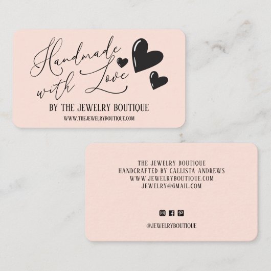 Handgemaakt met Love Hearts Script Etsy Home Craft Visitekaartje (Voorkant / Achterkant)