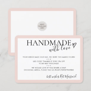 HANDGEMAAKT MET LOVE insert modern bord blush roze Bedankkaart