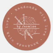 Handgemaakt met Love Knit Small Business Terracott Ronde Sticker (Voorkant)