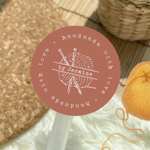 Handgemaakt met Love Knit Small Business Terracott Ronde Sticker