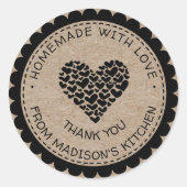 Handgemaakt met Love Kraft Paper Heart Hartelijk d Ronde Sticker (Voorkant)
