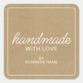 Handgemaakt met Love Kraft Paper Square Label (Voorkant)