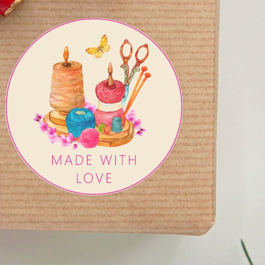 Handgemaakt met Love L Seamstress Naaikleermaker Ronde Sticker