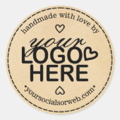 Handgemaakt met Love Logo Rustic Ronde Sticker (Voorkant)