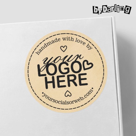 Handgemaakt met Love Logo Rustic Ronde Sticker