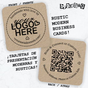 Handgemaakt met Love Logo Rustic Vierkante Visitekaartje
