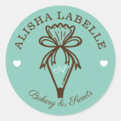 Handgemaakt met Love Modern Bakery Pipet Blauwgroe Ronde Sticker (Voorkant)