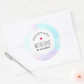 Handgemaakt met Love Modern Blue & Paarse Waterver Ronde Sticker (Envelop)