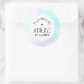 Handgemaakt met Love Modern Blue & Paarse Waterver Ronde Sticker (Tas)