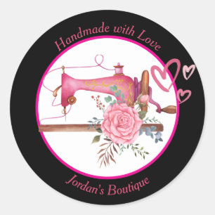 Handgemaakt met Love naaimachine Ronde Sticker