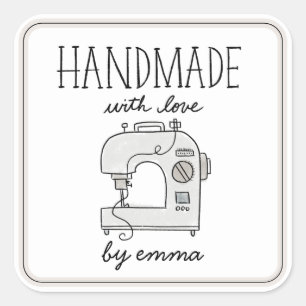 Handgemaakt met Love naaimachine Vierkante Sticker