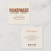 Handgemaakt met Love Oversized Typography Cream Vierkante Visitekaartje (Voorkant / Achterkant)