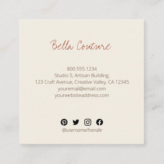 Handgemaakt met Love Oversized Typography Cream Vierkante Visitekaartje (Achterkant)