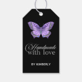 Handgemaakt met Love Paars Butterfly Black Cadeaulabel (Voorkant)