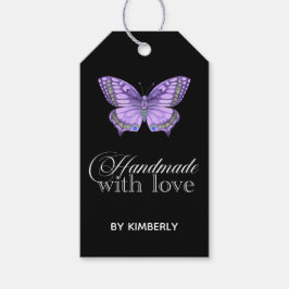Handgemaakt met Love Paars Butterfly Black Cadeaulabel