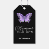 Handgemaakt met Love Paars Butterfly Black Cadeaulabel (Achterkant)
