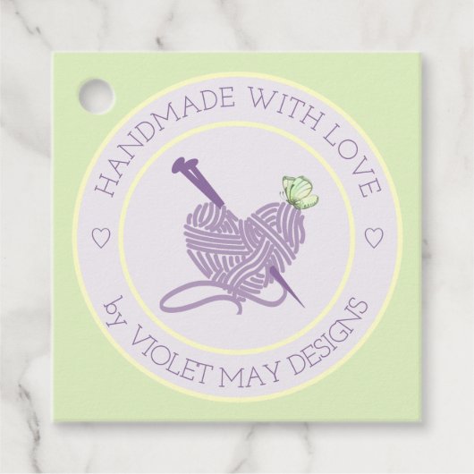 Handgemaakt met Love Pastel Heart Yarn Fiber Label (Voorkant)