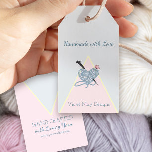 Handgemaakt met Love Pink Blue Yarn Craft Cadeaulabel