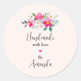 Handgemaakt met Love Pink Flower Bouquet Ronde Sticker