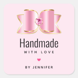 Handgemaakt met Love Pink Glam Bow Fancy en Elegan Vierkante Sticker