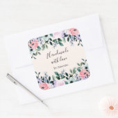 Handgemaakt met Love Pink & Green Floral Waterverf Vierkante Sticker (Envelop)