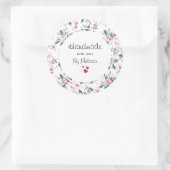Handgemaakt met Love Pink & Grey Bloemen Patroon Ronde Sticker (Tas)