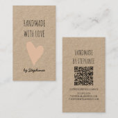 Handgemaakt met Love Pink Heart Kraft Paper QR-cod Visitekaartje (Voorkant / Achterkant)