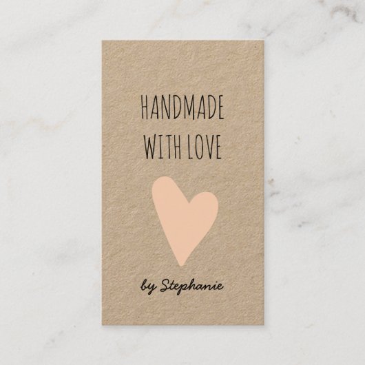 Handgemaakt met Love Pink Heart Kraft Paper QR-cod Visitekaartje (Voorkant)