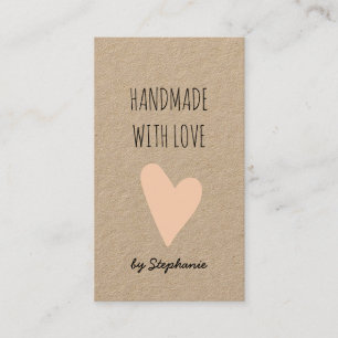 Handgemaakt met Love Pink Heart   Kraft Paper Rust Visitekaartje