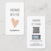 Handgemaakt met Love Pink Heart | QR-code en socia Visitekaartje (Voorkant / Achterkant)