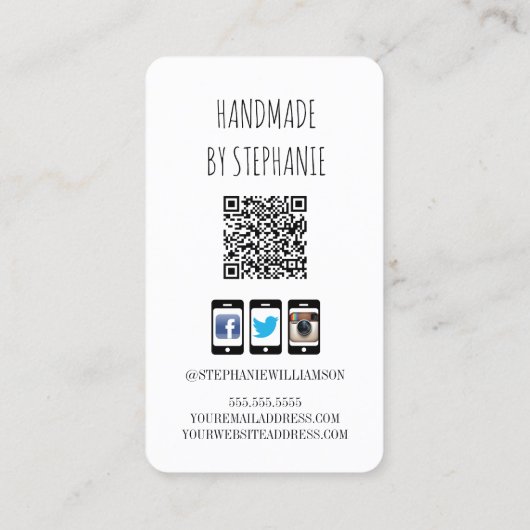 Handgemaakt met Love Pink Heart | QR-code en socia Visitekaartje (Achterkant)